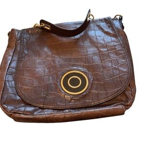 Badgley Mischka Brown Crocodile Texture Vegan Leather Hobo Shoulder Bag Pockets